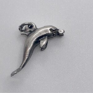VTG Sterling Silver Dolphin w Barbell Mini Charm for Charm Bracelet
